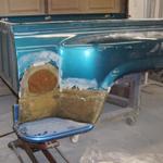 The original steps from the 58 will be modified to fit the newer bed and the gas filler removed and relocated